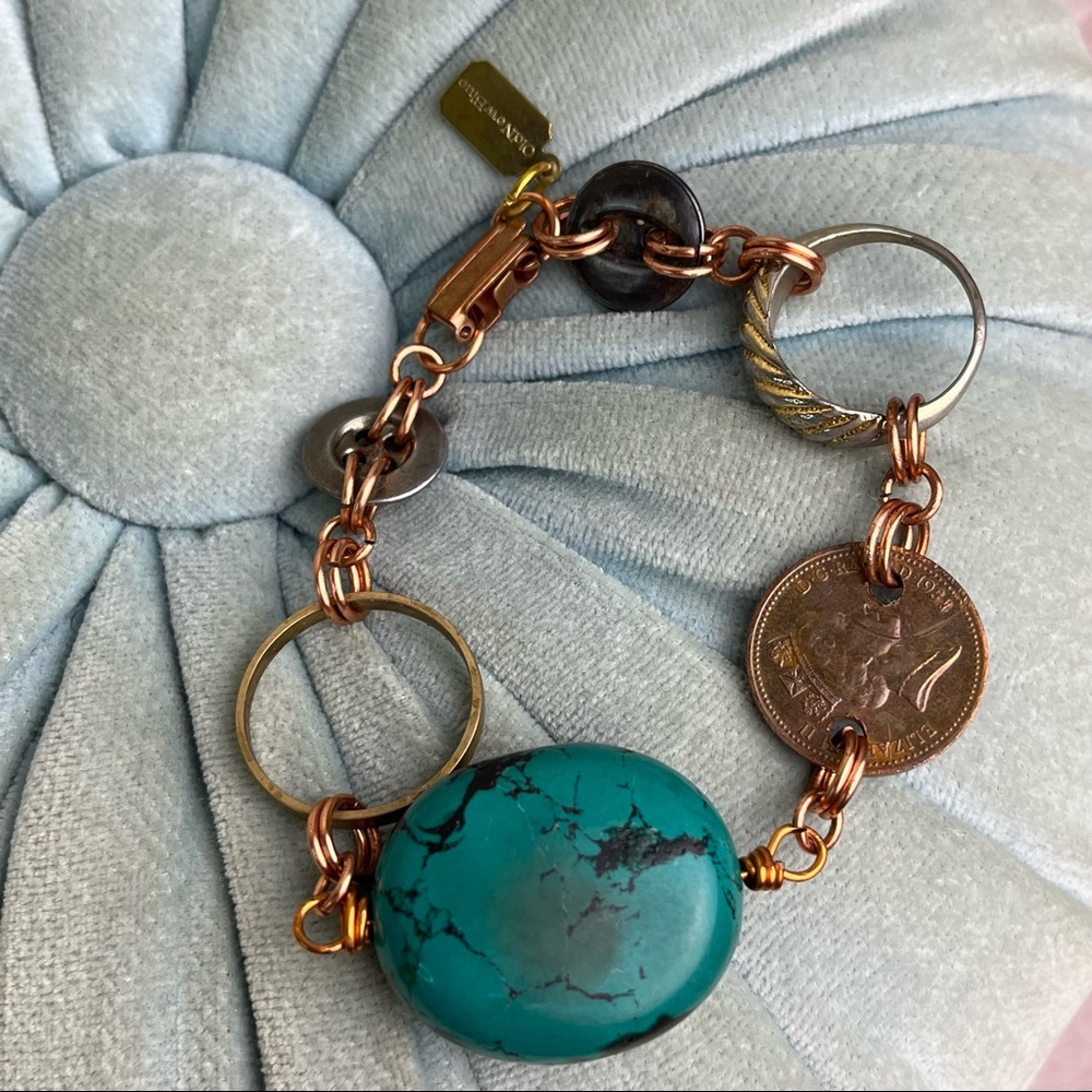 Handmade Vintage Jewelry Assemblage Bracelet Repurposed Mixed Metals Copper OOAK